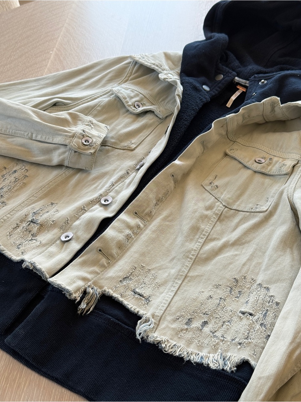 Free People Double Weave Hooded Denim Jacket, Size Small